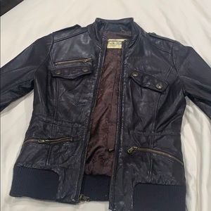 Brown Leather Bomber Jacket